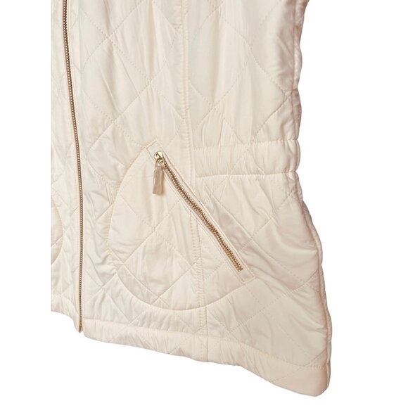 Talbots Petites Cream Diamond Quilted Puffer Vest Gold Zip P L Capsule Wardrobe - Picture 3 of 9